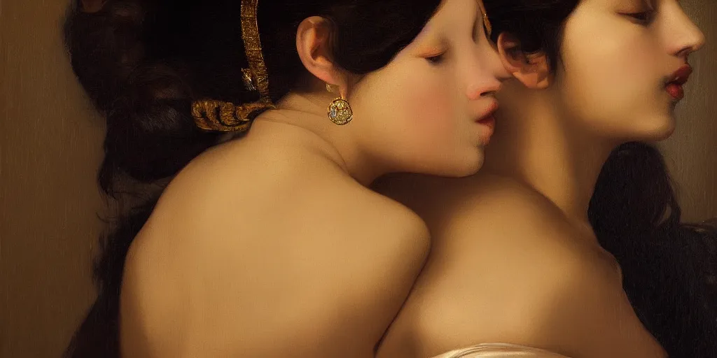 Prompt: beautiful oil matte portrait painting, women with gold skin showered with diamonds, wonderful masterpiece highly detailed, beautiful cinematic light deep focus, elegant, digital painting, smooth, sharp focus, golden ratio, dramatic illumination, ultra realistic, 8 k, art by artemisia lomi gentileschi and caravaggio