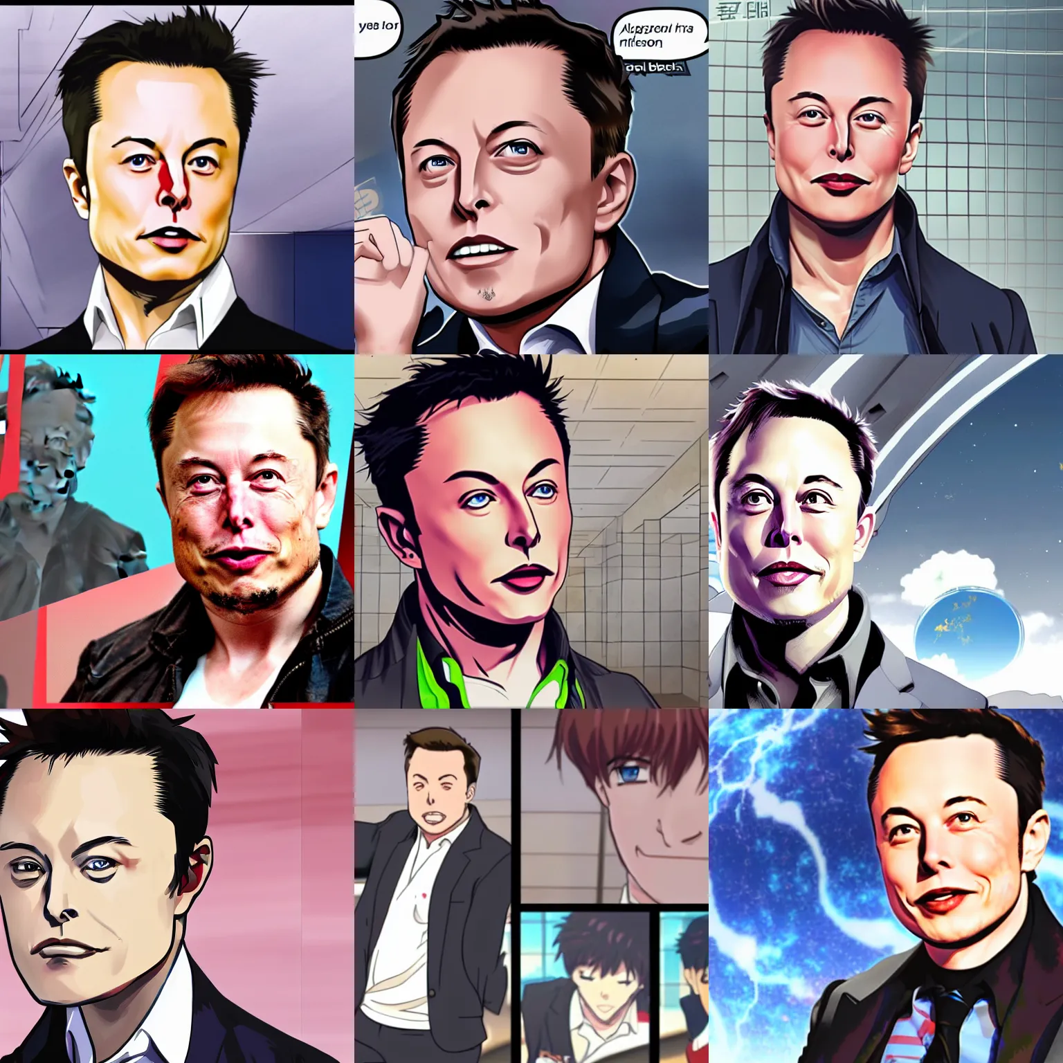 Prompt: Elon musk as an anime character, screenshot