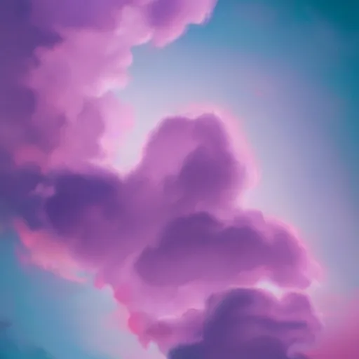 Prompt: pink fluffy clouds against purple with slight teal gradient, bold strokes noise, by mark riddick and rob gonsalve, uhd, cgsociety, 8k High definition, digital artwork, grain