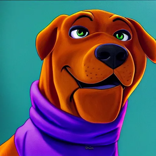 Image similar to an ultra - realistic portrait painting of scooby - doo in the style of alex ross. 4 k. ultra - realistic. highly detailed. epic lighting.