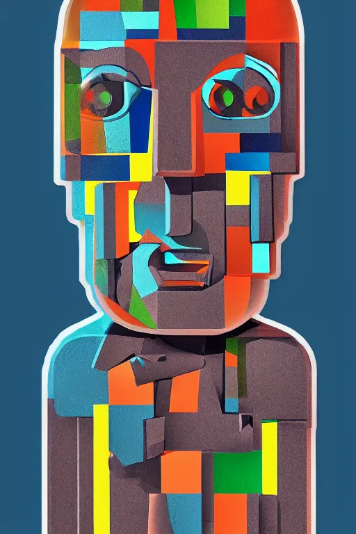 Image similar to cubist moai statue cutout digital illustration cartoon colorful beeple