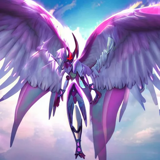 Prompt: Angewomon from Digimon, key art, dynamic lighting