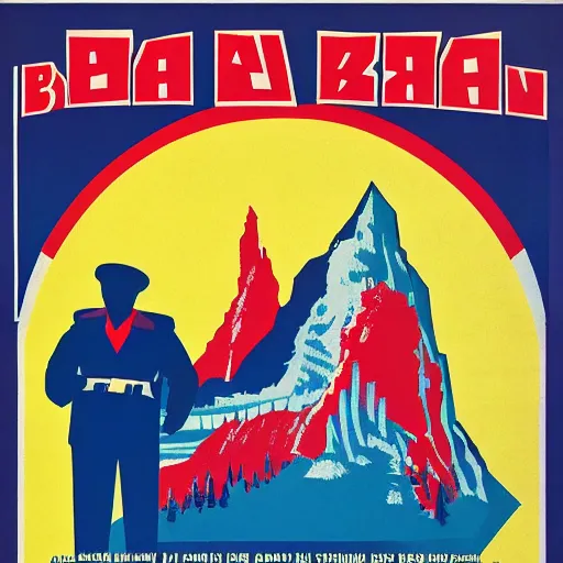 Image similar to soviet style propaganda poster convincing you to move to banff national park,