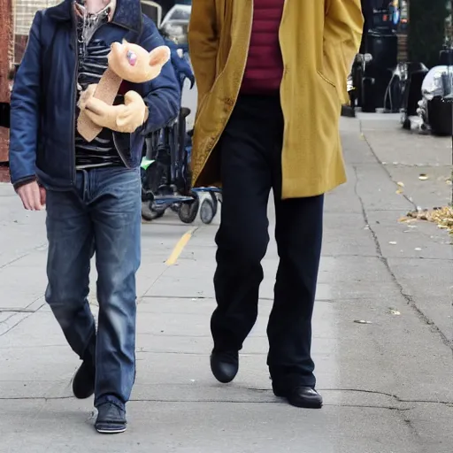 Prompt: Paparazzi photo of Jimmy Carr and Miss Piggy