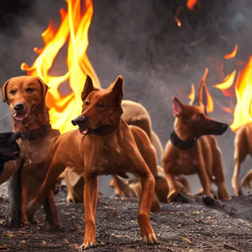 Image similar to humanoid dogs discover fire