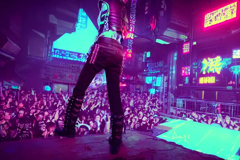 Prompt: 3 d render of a punk at a japanese metal concert in a cyberpunk world, made using maya and arnold, bright neon colors, intricate details, complementary colors, detailed face, backlighting, octane render, depth of field, extremely detailed, trending in artstation, focus on face, sharp focus, radiant light, raytraced, ray tracing, 8 k, beautiful composition