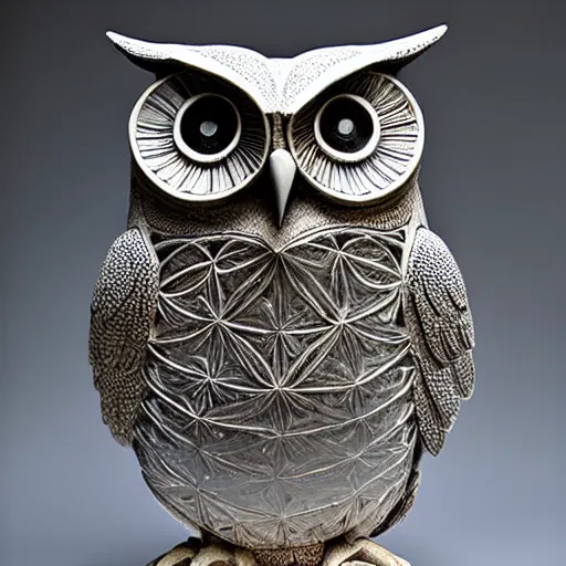 Prompt: symmetrical detailed sculpture of an owl, made of Boron