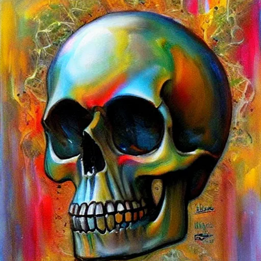 Image similar to A beautiful kinetic sculpture of a skull that is part organic, part mechanic. It is an accurate representation of how the artist sees the world. by Lori Earley, by Antoine Blanchard colorful, geometric