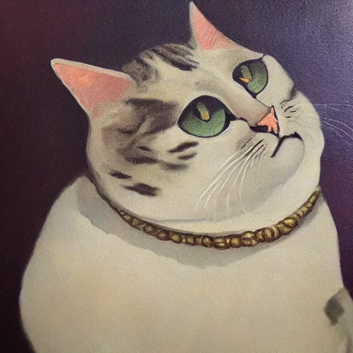 Image similar to a beautiful oil portrait of the cat buddha, smiling serenely