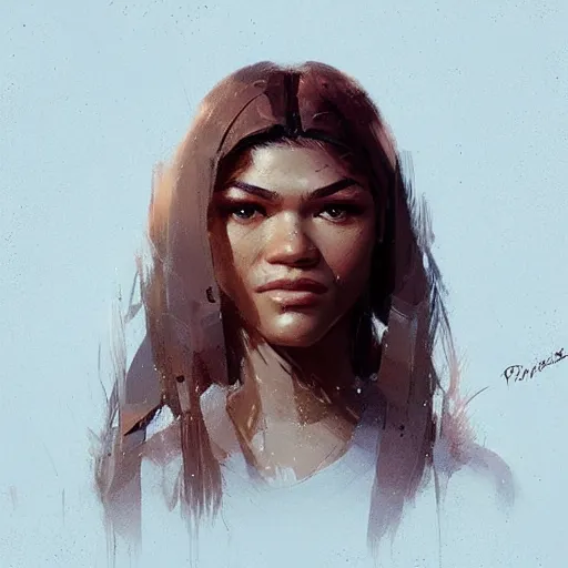 Image similar to “ portrait of zendaya by greg rutkowski, young, attractive, highly detailed portrait, scifi, digital painting, artstation, concept art, smooth, sharp foccus ilustration, artstation hq ”