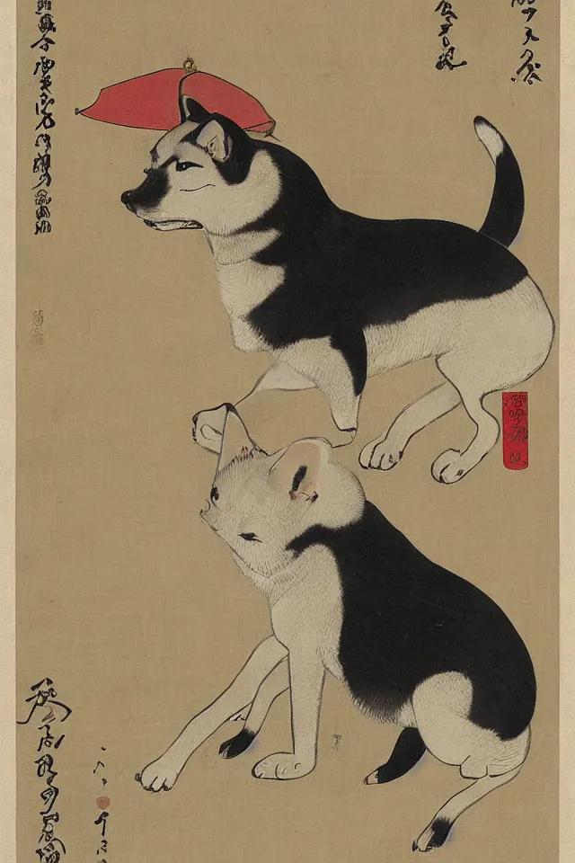 Prompt: a portrait of a shogunate shiba inu, ukiyo - e, artistic, highly detailed, historical