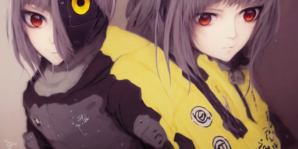 Image similar to yellow eyes, beautiful, anime, cyborg - girl, wearing a cat hoodie, wlop, ilya kuvshinov, artgerm, krenz cushart, greg rutkowski, hiroaki samura, range murata, james jean, katsuhiro otomo, erik jones, serov, surikov, vasnetsov, repin, kramskoi