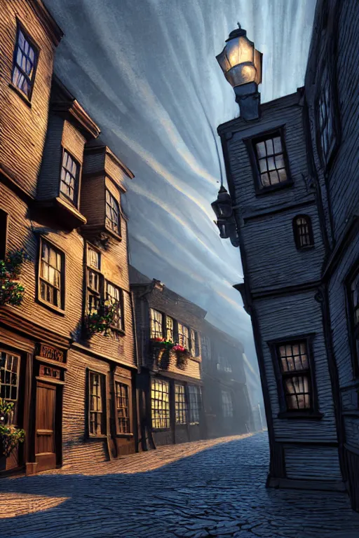 Prompt: a beautiful woodcut print of diagon alley, 8 k, frostbite 3 engine, cryengine, dof, trending on artstation, digital art, crepuscular ray, art by fossi _ images and tugboat printshop