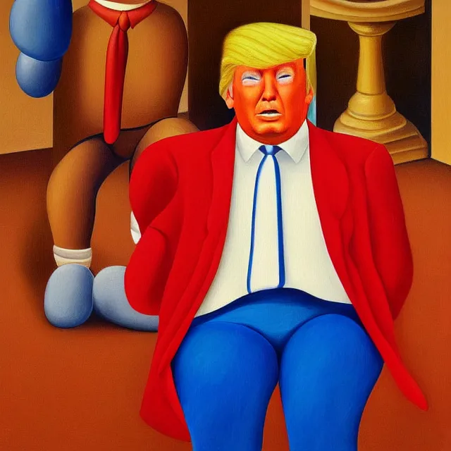 Prompt: donald trump on the toilet painting by fernando botero