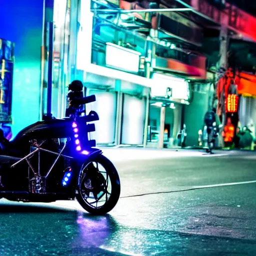 Image similar to cyber motorcycle through a futuristic tokyo neon lights