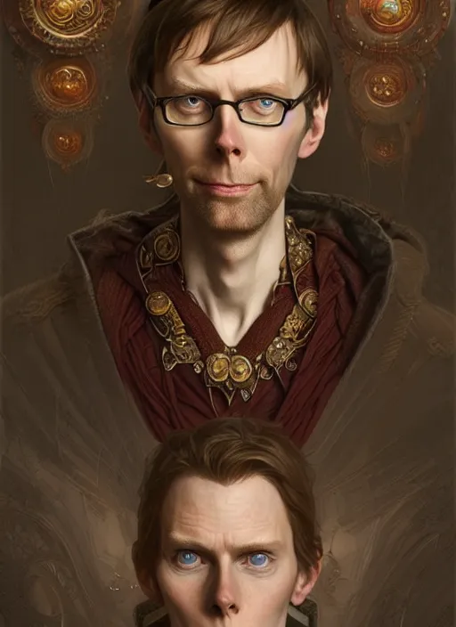 Image similar to portrait of stephen merchant, d & d, lanky! fantasy, intricate, elegant, highly detailed, digital painting, artstation, concept art, smooth, sharp focus, illustration, art by artgerm and greg rutkowski and alphonse mucha