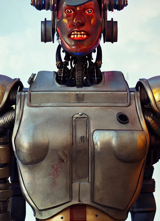 Prompt: A fantasy comic book style portrait painting of a 1950 retro dystopia robot, unreal 5, DAZ, hyperrealistic, octane render, cosplay, RPG portrait, dynamic lighting