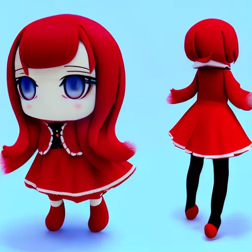 Prompt: cute fumo plush of a girl in red and black who is energetic, anime girl, stylized rendering, vray