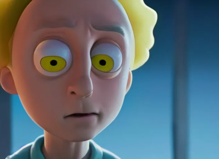 Image similar to film still of morty from rick and morty in the new scifi movie, 4 k