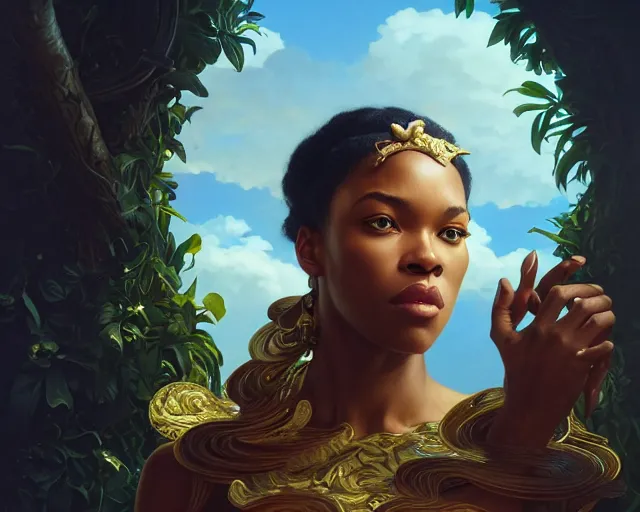 Prompt: photography of kehinde wiley, deep focus, d & d, fantasy, intricate, elegant, highly detailed, digital painting, artstation, concept art, matte, sharp focus, illustration, hearthstone, art by artgerm and greg rutkowski and alphonse mucha