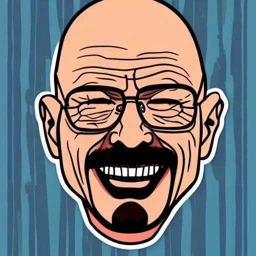 Prompt: head of Walter White laughing, Sticker illustration