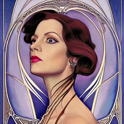 Prompt: an art nouveau, ( streamline moderne ), multi - racial portrait in the style of donato giancola and anna dittmann and charles dulac. very large, clear, expressive, and intelligent eyes. symmetrical, centered, ultrasharp focus, dramatic lighting, photorealistic digital matte painting, intricate ultra detailed background.