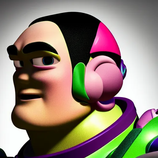 Image similar to realistic! photo of buzz lightyear with a buzz cut hairstyle, trending on artsation, 8k