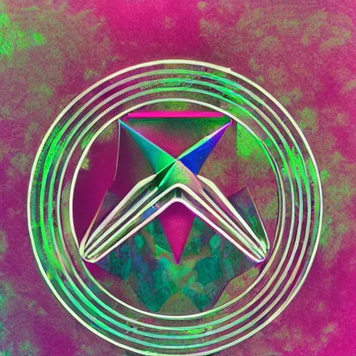 Image similar to 3 d render of the ethereum symbol, flat paint, acrylic, minimal, abstract, art style by alphonse mucha, water color, soft pastel colors, generate monoschromatic random colors