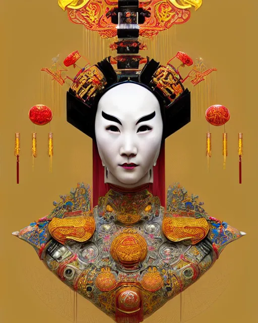 Prompt: symmetry!! portrait of a chinese opera robot, machine face, decorated with pharoanic motifs, intricate, elegant, highly detailed, digital painting, artstation, concept art, smooth, sharp focus, illustration, art by artgerm and greg rutkowski and alphonse mucha, 8 k