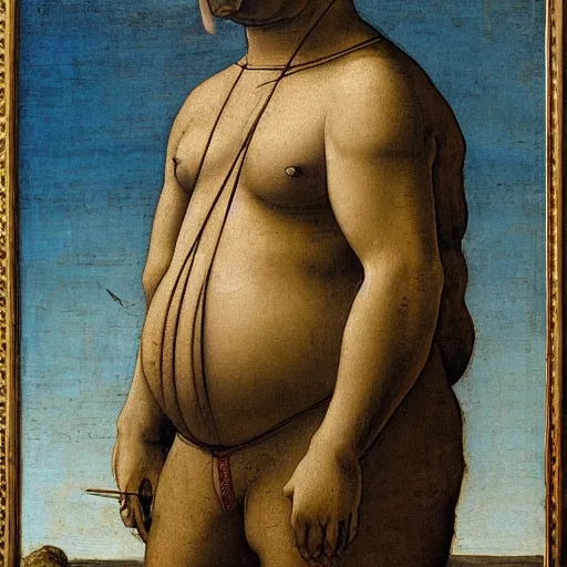 Image similar to Leonardo DaVinci\'s highly sought after painting of a walrus in a swimsuit