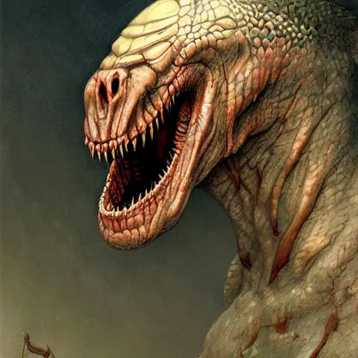 Image similar to vladimir putin, is bald prehistoric snake reptile creature, toothless, horror macabre by donato giancola and greg rutkowski and wayne barlow and zdzisław beksinski, realistic face, digital art