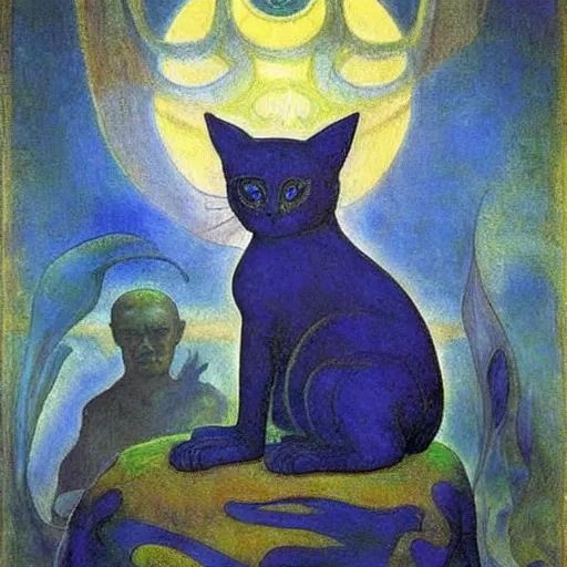 Prompt: painting of a cloisonne cat sculpture, by annie swynnerton and diego rivera and nicholas roerich and jean delville, symbolist, dramatic lighting, god rays, art brut, rich colors, smooth, sharp focus, extremely detailed, adolf wolfli and ( donato giancola and bilibin )