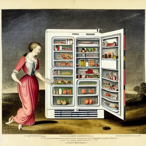 Image similar to anatomical diagram of a refrigerator, by maria sibylla merian
