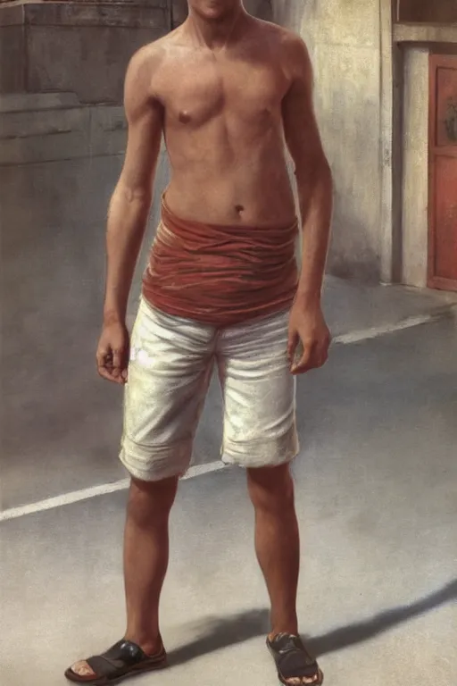 Prompt: Full-length portrait of a handsome!! young pregnant male on the streets of Saigon, wearing shorts and a sleeveless shirt, historically reliable photo chronicle, 1975, ultra detailed digital art, octane render, 4K, by John William Waterhouse and Edwin Longsden Long and Theodore Ralli and Nasreddine Dinet