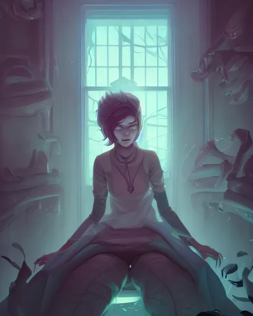 Image similar to ghost inside a hunted room, art by lois van baarle and loish and ross tran and rossdraws and sam yang and samdoesarts and artgerm, digital art, highly detailed, intricate, sharp focus, Trending on Artstation HQ, deviantart, unreal engine 5, 4K UHD image