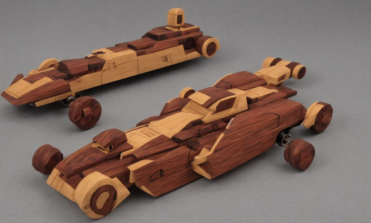 Prompt: wooden jedi, speeder piloted by yoda, wooden board, mahogany, tatooine, nordic pastel colors, perfect lightning