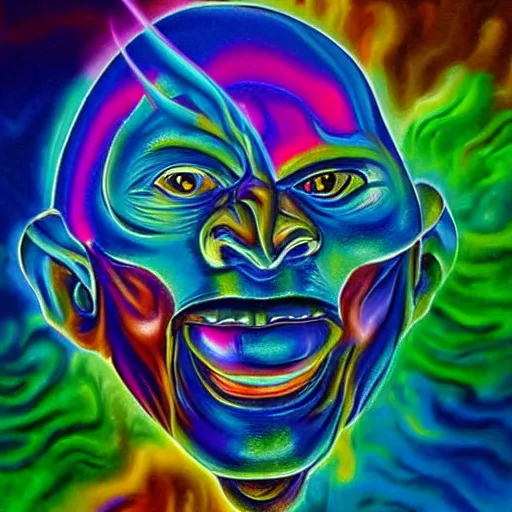 Prompt: psychedelic airbrush art of an orc driving a motorcycle