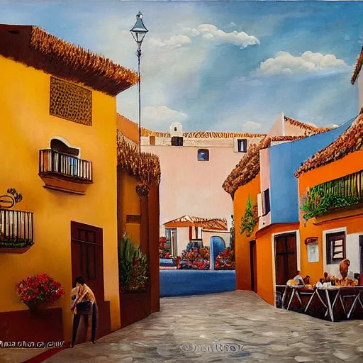 Prompt: surrealism painting of marbella old town
