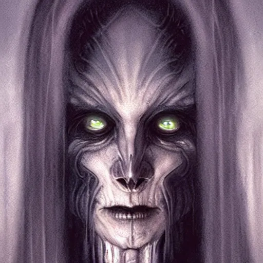 Image similar to head and shoulders portrait of a ghostly, shadowy, spectral wraith portrayed by gwynneth paltrow, d & d, fantasy, greg rutkowski, frank frazetta, alexandre chaudret, boris vallejo, michael whelan, miro petrov, hr giger, magali villeneuve, donato giancola