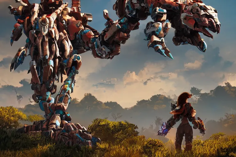 Image similar to watcher machine mecha animal beast robot of horizon forbidden west horizon zero dawn bioluminiscence global illumination ray tracing hdr fanart arstation by sung choi and eric pfeiffer and gabriel garza and casper konefal