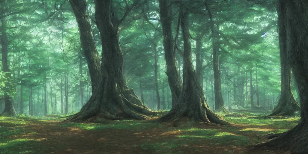 Image similar to The woods, cinematic angle, studio Ghibli, cinematic lighting, detailed oil painting, hyperrealistic, 8k