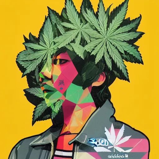 Image similar to Marijuana profile picture by Sachin Teng, symetrical, Organic Painting , Leaf Green, adidas, Green smoke, Impressive, Award Winning, Warm, Good Vibes, Positive, geometric shapes, energetic, intricate background, graffiti, street art:2 by Sachin Teng:4