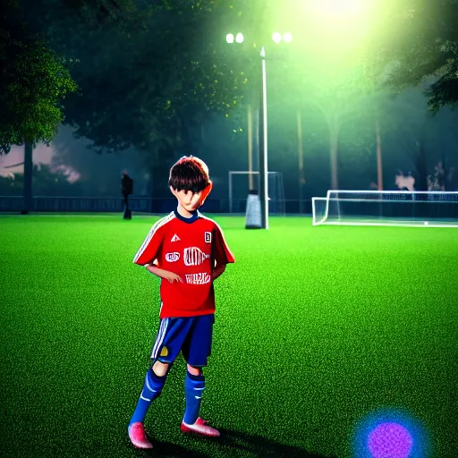 Prompt: a young boy wearing soccer clothes in the park ultra realistic, lens flare, atmosphere, glow, detailed, intricate, full of colour, cinematic lighting, trending on artstation, 4 k, hyperrealistic, focused, extreme details, unreal engine 5, cinematic, masterpiece, ultra realistic, hyper realistic, highly detailed, sharp focus, digital art