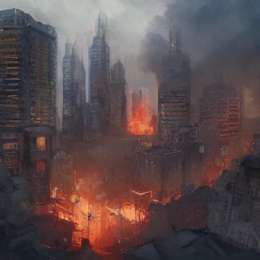 Prompt: a city on fire, trending on artstation