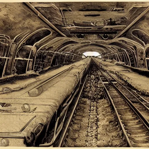 Image similar to boxcar made of human meat and bone, biomechanical railroad, highly detailed, War Photography, by H.R. Giger