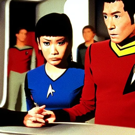 Image similar to still photo of Star Trek The Next Generation 1991 episode with Kagura from Azumanga Daioh