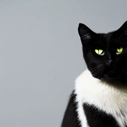 Prompt: studio photograph of a black cat sitting in a white room