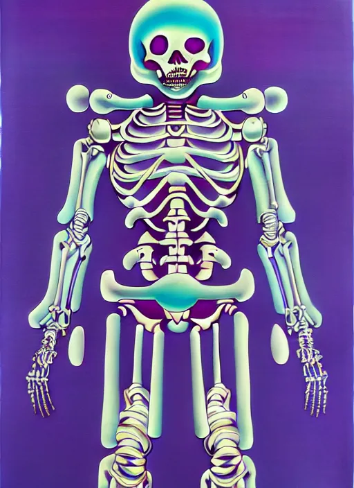Prompt: skeleton mecha by shusei nagaoka, kaws, david rudnick, airbrush on canvas, pastell colours, cell shaded, 8 k