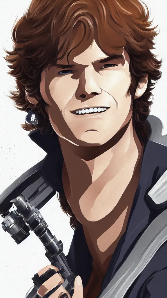 Image similar to a portrait of han solo as an anime character. color harmony, 8 k detail, gallery quality, hd wallpaper, premium prints available, hyper - detailed, intricate design.