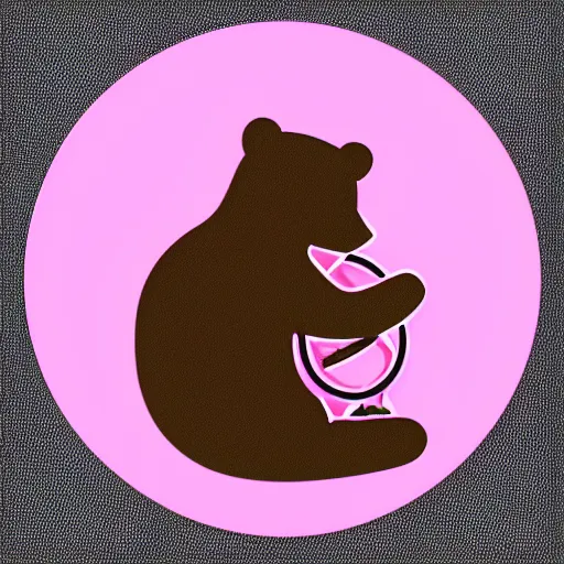 Image similar to a cute pink fluffy vector podcast logo of a streaming bear, golden ratio, iconic, award winning, line art, bold, playful